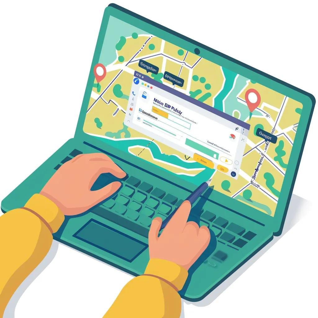 Person optimizing Google Business Profile on a laptop with Leeds elements in the background