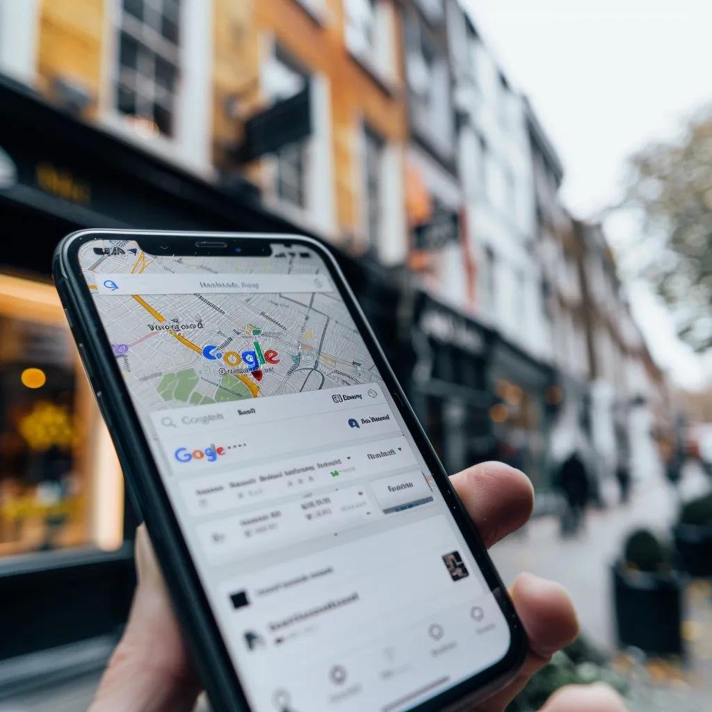 Smartphone displaying Google Business Profile for a local Leeds business, highlighting online presence