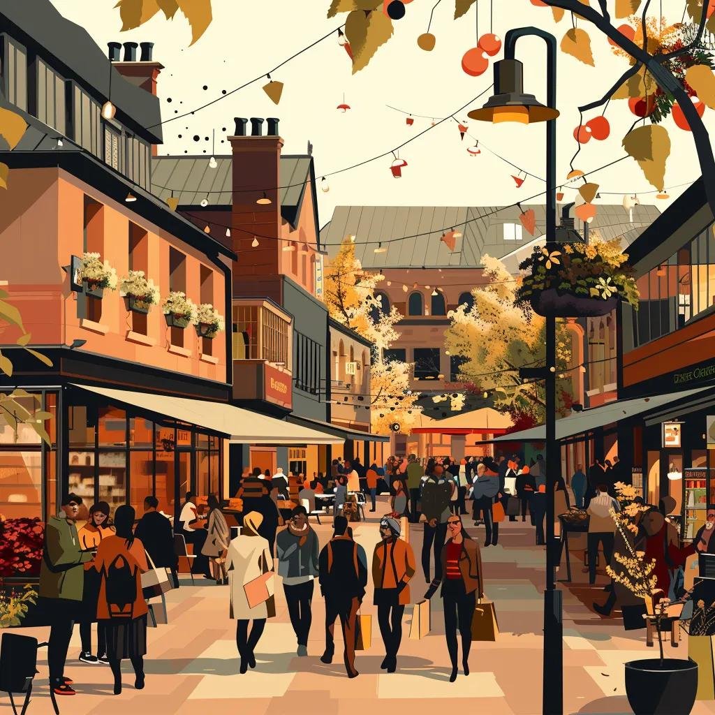 Vibrant Leeds market scene with local businesses and shoppers, representing economic growth and community engagement