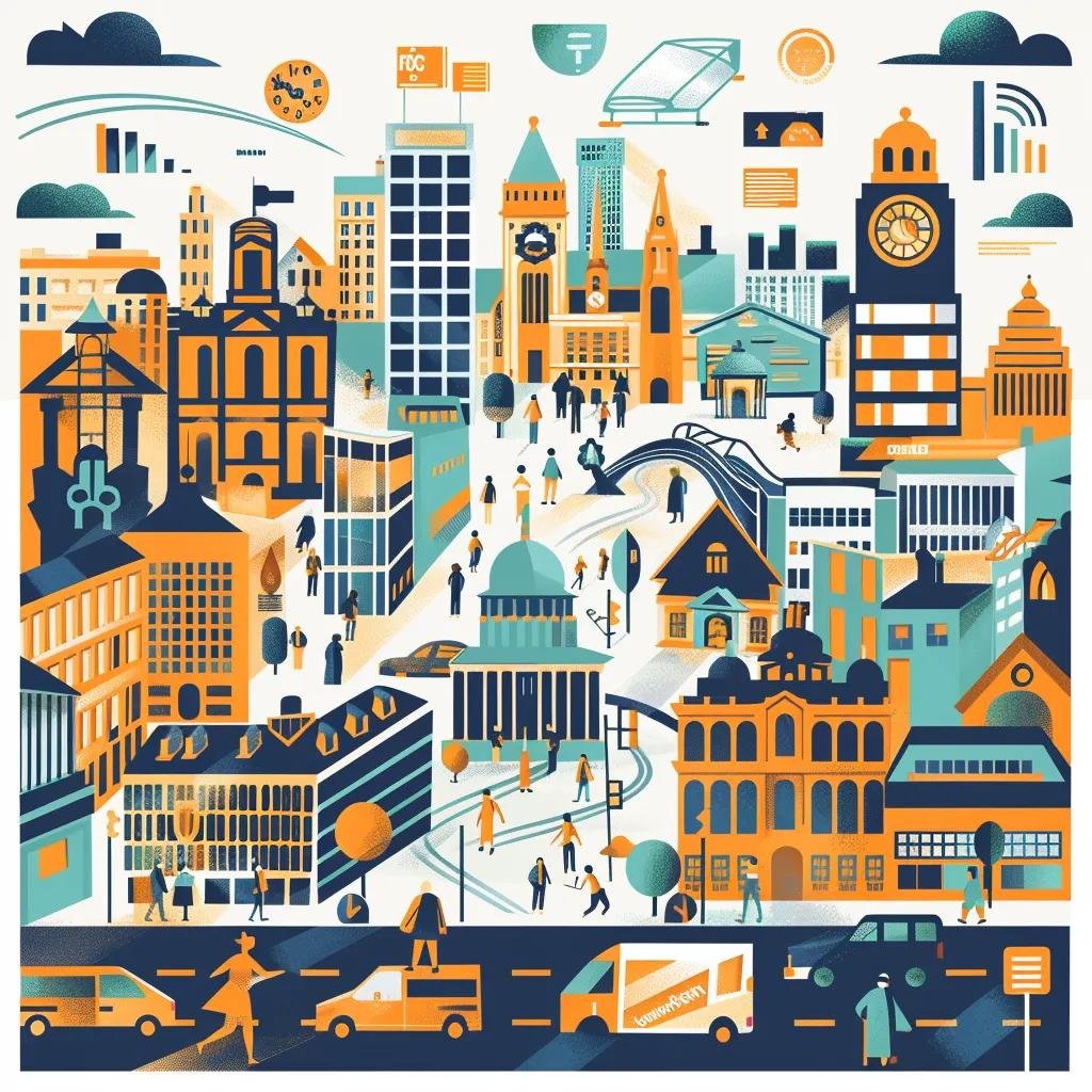 Visual representation of key growth sectors in Leeds, including icons for Software Development, FinTech, and Business Support Services