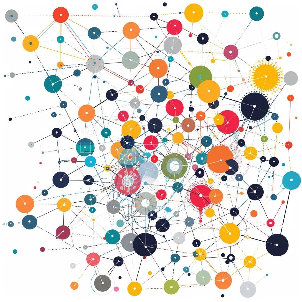 Visual representation of semantic SEO with interconnected nodes for keywords and entities